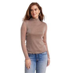 Maurices Tan Sparkle Long Sheer Sleeves Mock Neck Top